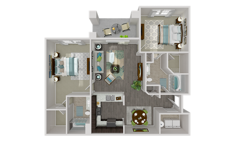Floor plan for 2 beds, 2 baths, 1217 sqft